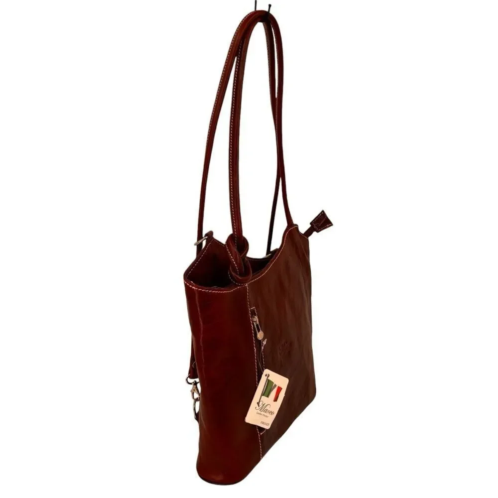 Marco Firenze Italian Leather Convertible Backpack Tote Bag Made In Ital…